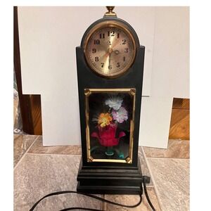 Vintage Fiber Optic Floral Light Up Electric Mantle Clock Black Gold Quartz 12in